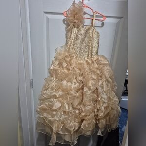Gold Sequin & Ruffle Formal Dress